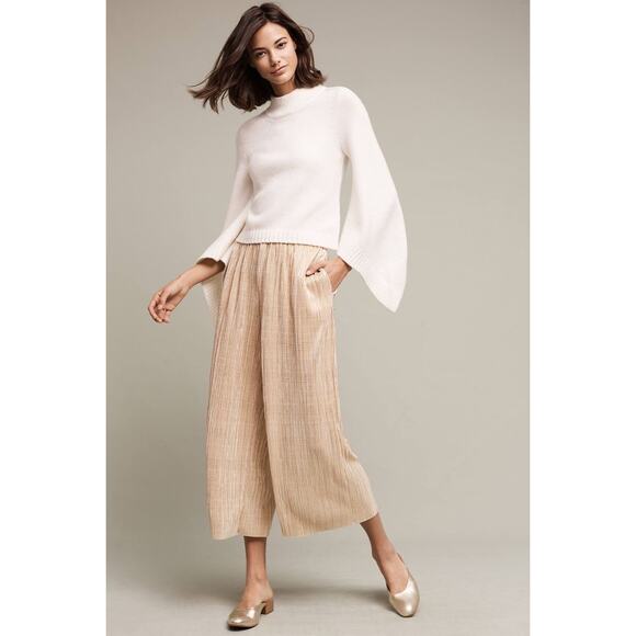 Anthropologie Gilded Culottes Elevenses Women's Pants Palazzo Wide Leg M Gold - Picture 2 of 6